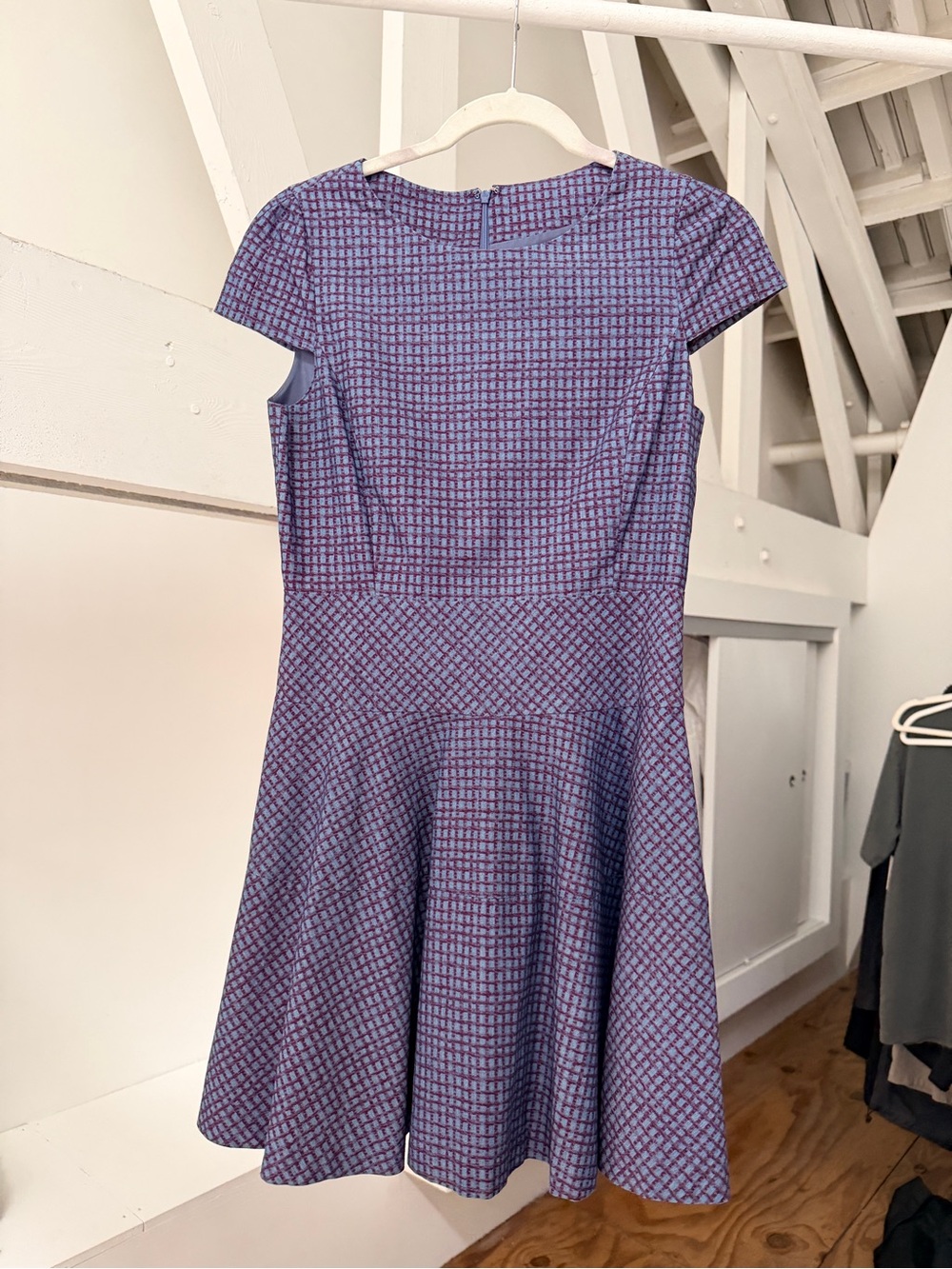 Purple Patterned Cap-Sleeve Fit & Flare Dress